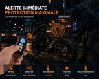 Alarme antivol vibration 110 dB avec télécommande installée pour protéger un vélo, une moto ou une porte contre le vol.