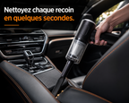Aspirateur voiture sans fil rechargeable USB-C utilisé pour nettoyer efficacement les sièges et les recoins d'un habitacle automobile.