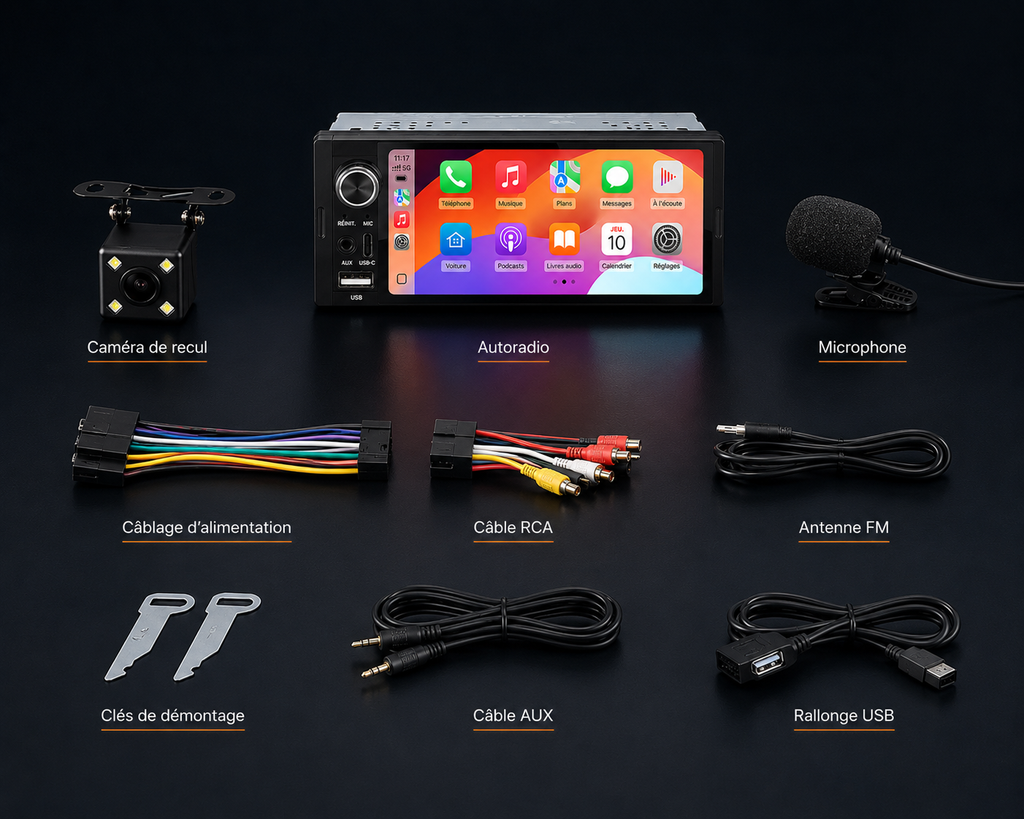 Autoradio CarPlay Android Auto Sans Fil Tactile HD