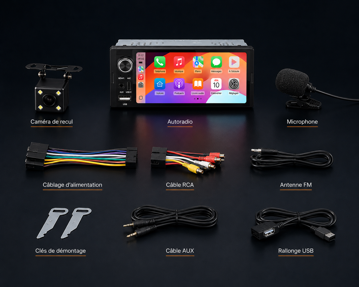 Autoradio CarPlay Android Auto Sans Fil Tactile HD
