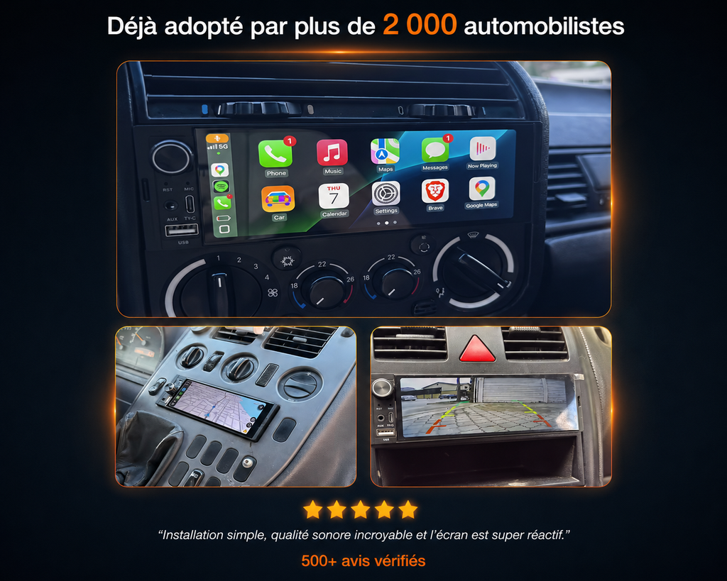 Autoradio CarPlay Android Auto Sans Fil Tactile HD