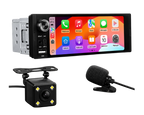 Autoradio 1 DIN avec écran tactile HD 6,36 pouces compatible CarPlay et Android Auto sans fil vu de face.