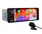 Autoradio 1 DIN avec écran tactile HD 6,36 pouces compatible CarPlay et Android Auto sans fil vu de face.