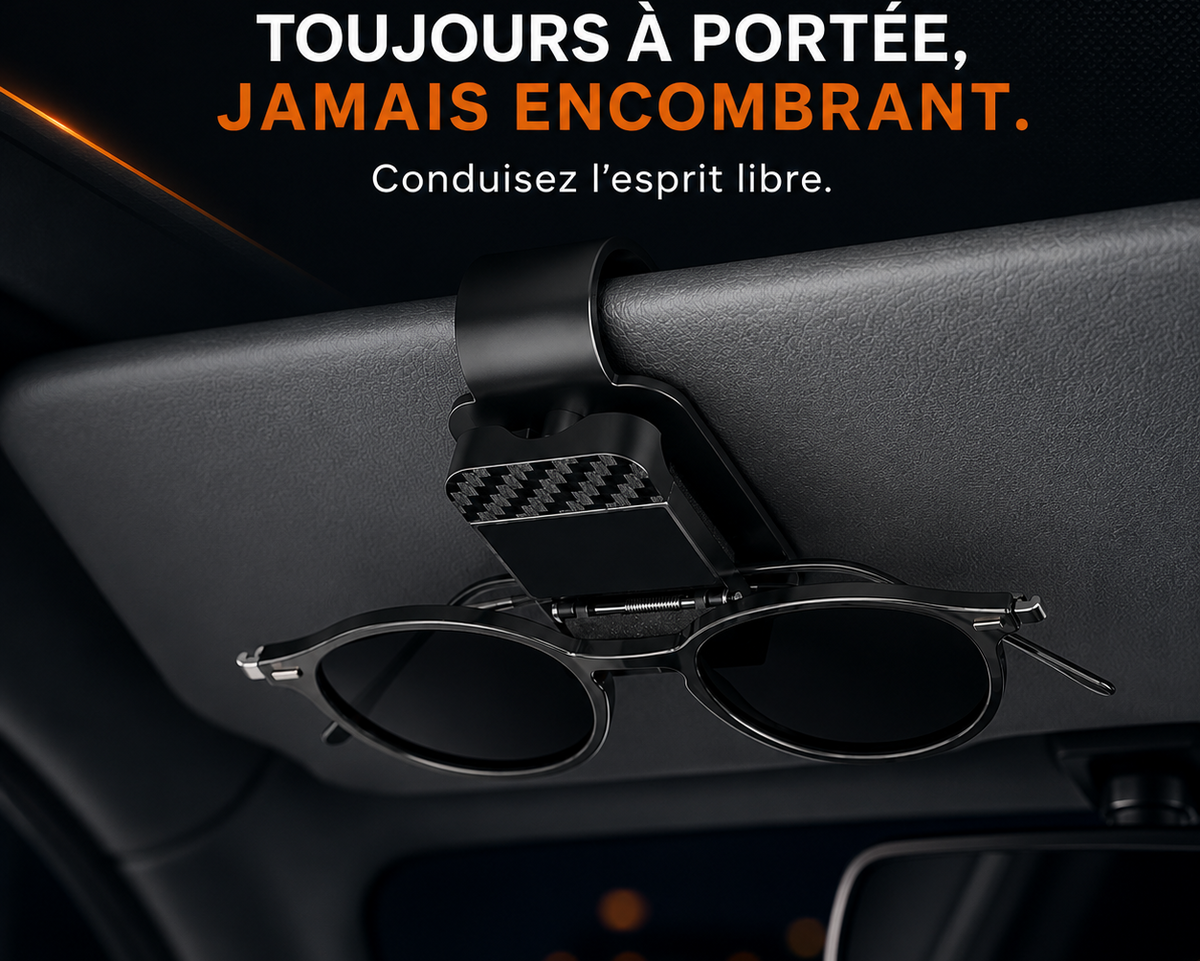 Clip pare-soleil pour lunettes de voiture fixé au pare-soleil permettant de ranger des lunettes, cartes et tickets.