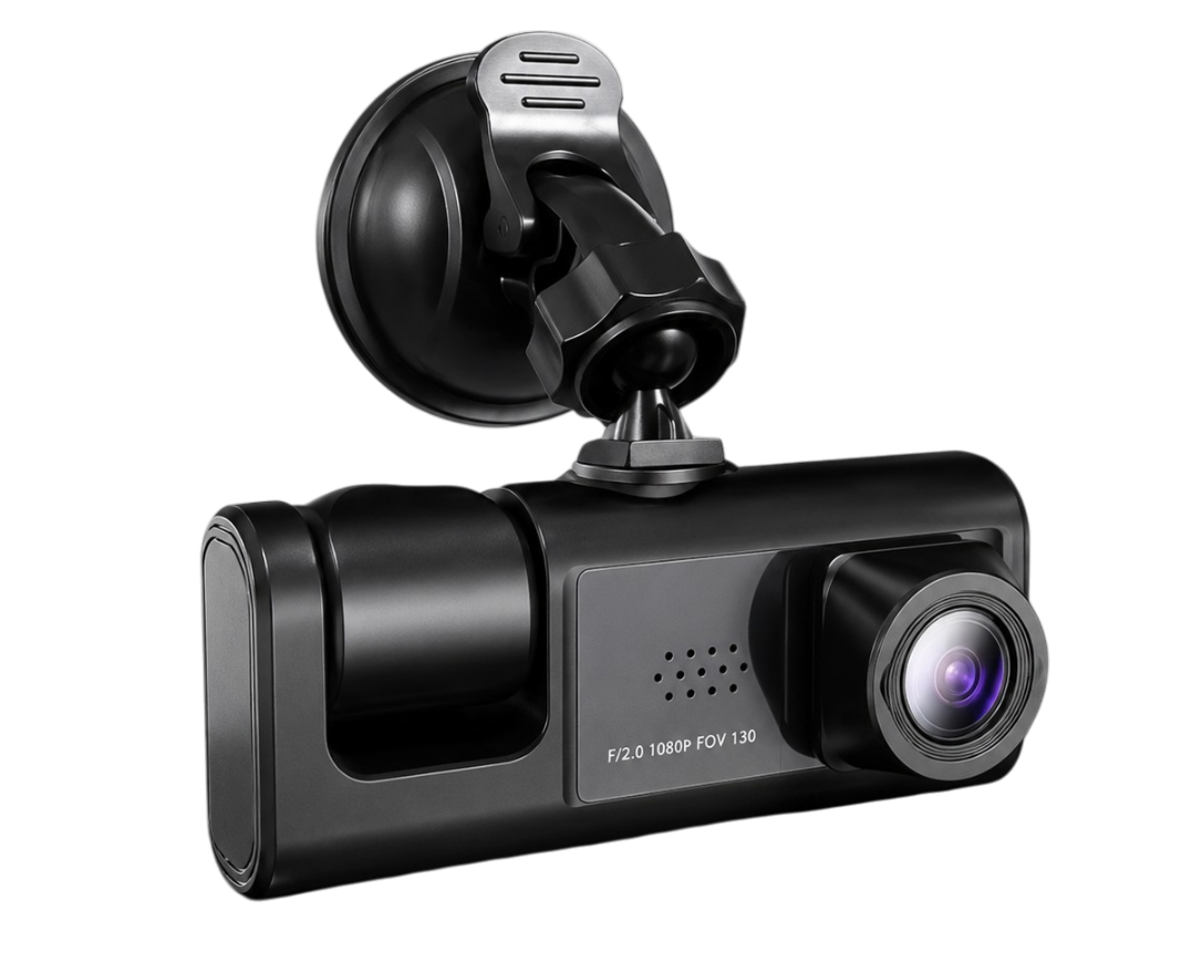 Dashcam triple caméra 1080P vue de face avec écran IPS, caméra avant et support ventouse