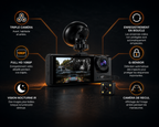 Dashcam triple caméra Full HD 1080P avec vision nocturne, enregistrement en boucle, G-Sensor et caméra de recul pour voiture.