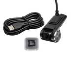Dashcam USB Android Full HD 1080P photographiée sur fond clair avec objectif grand angle et fixation adhésive.