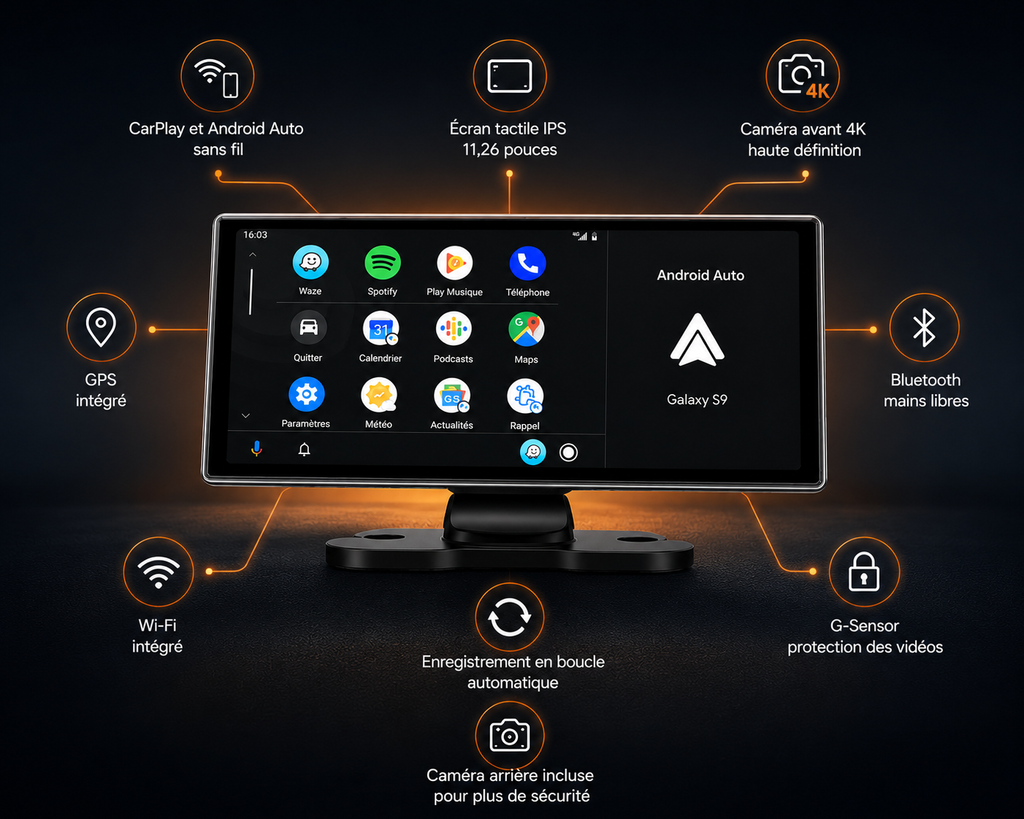 Écran CarPlay Android Auto Sans Fil 11,26 Pouces
