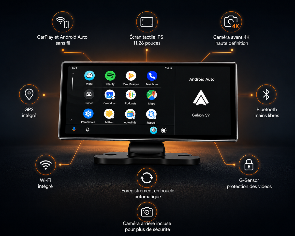 Écran CarPlay Android Auto Sans Fil 11,26 Pouces