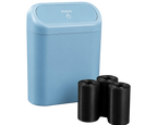 Poubelle de voiture bleu avec couvercle à ouverture push et trois rouleaux de sacs poubelle