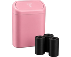 Poubelle de voiture rose avec couvercle à ouverture push et trois rouleaux de sacs poubelle