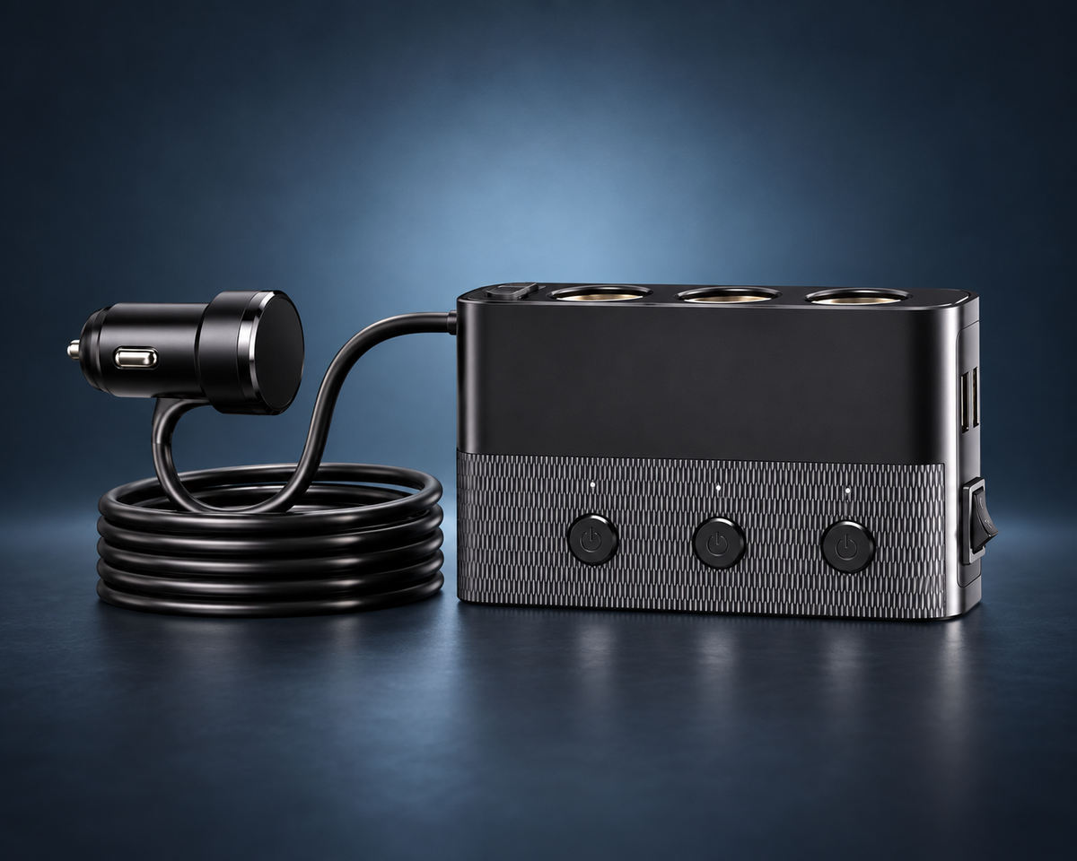 Répartiteur allume-cigare 3 prises avec charge rapide USB.