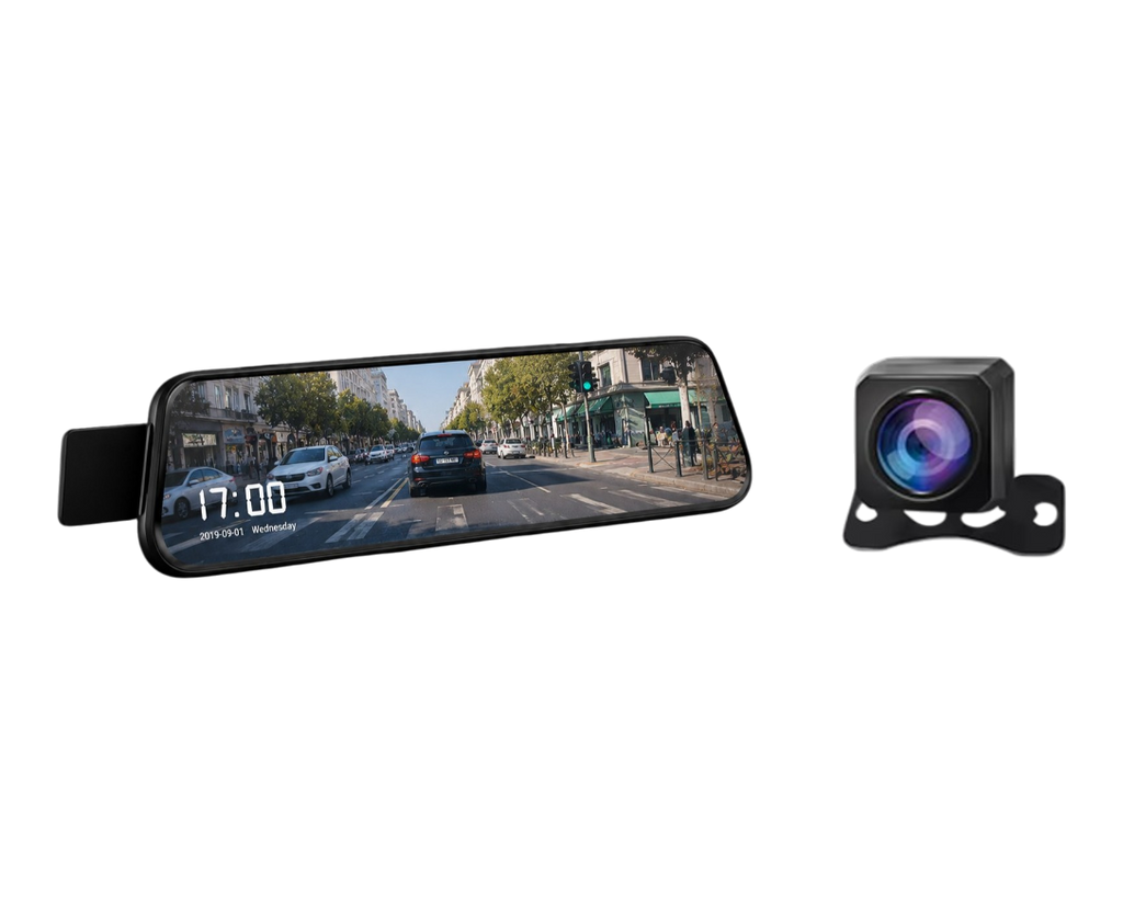 Rétroviseur dashcam Full HD 1080P avec double caméra avant et arrière, écran tactile 10 pouces et vision nocturne pour voiture.