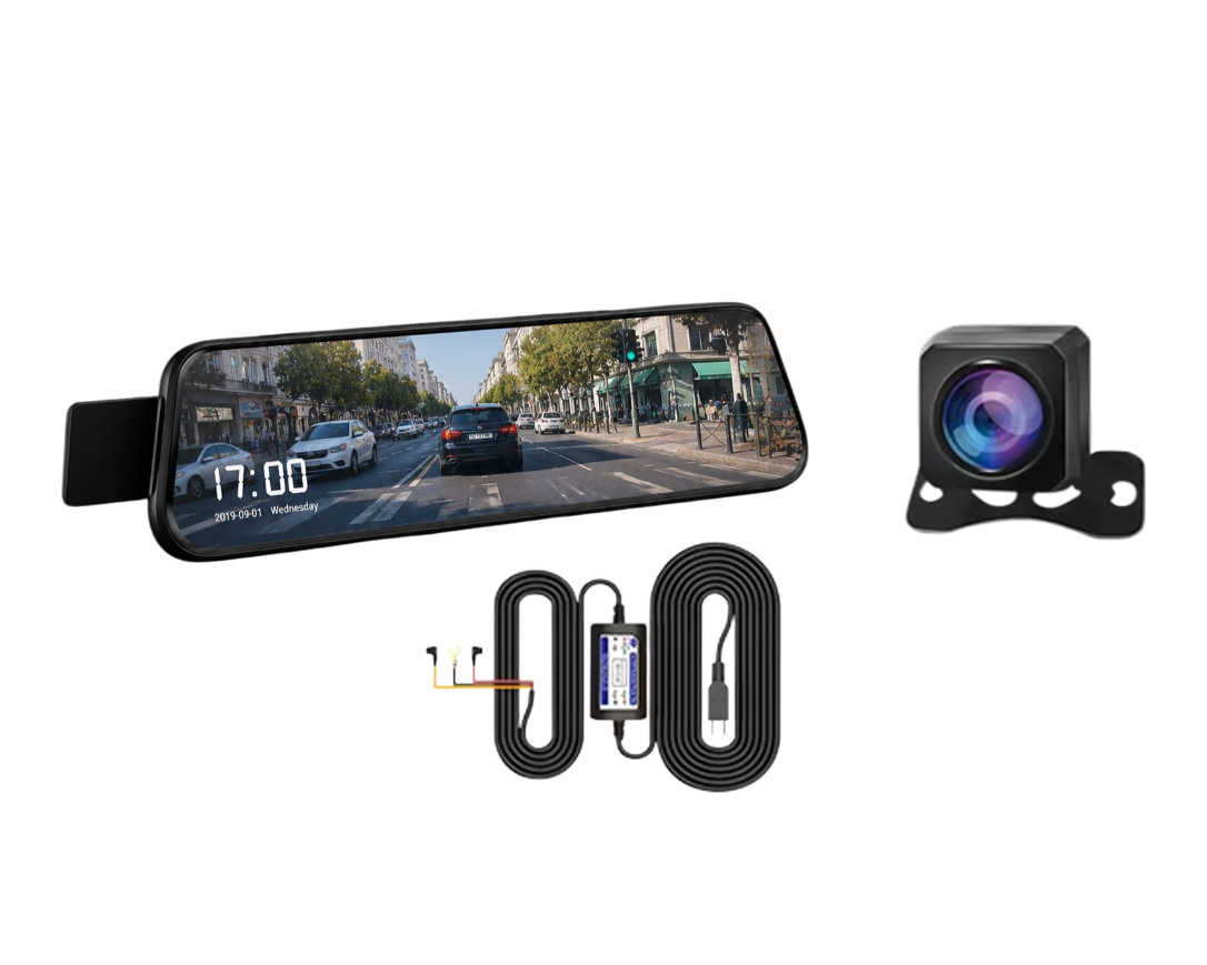 Rétroviseur dashcam Full HD 1080P avec double caméra avant et arrière, écran tactile 10 pouces et vision nocturne pour voiture.