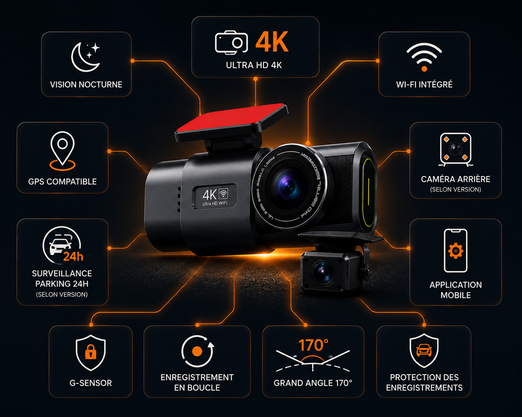 Caméra Embarquée UHD Vision Nocturne Grand Angle